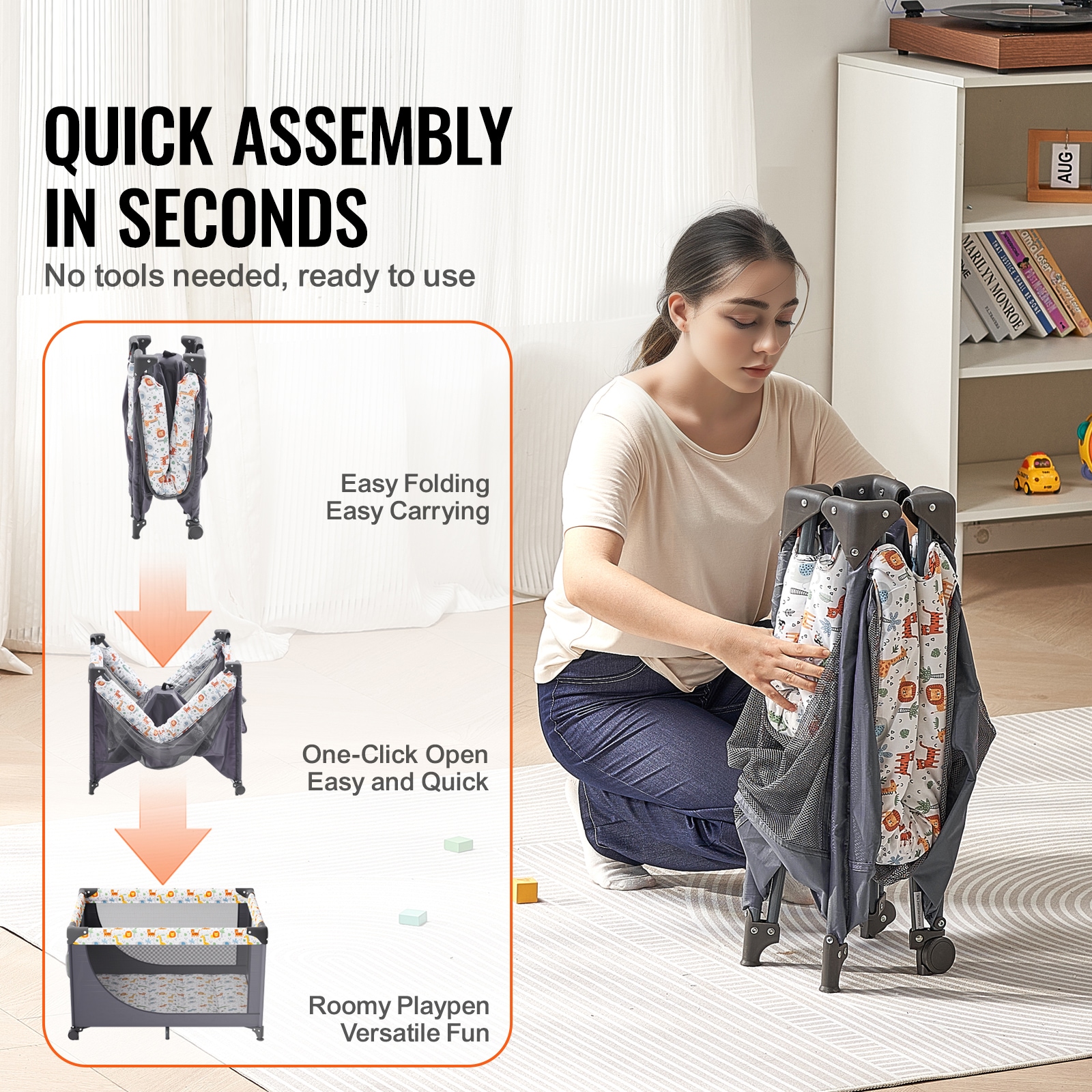 Portable Baby Playpen With Wheels And Quick-folding Mechanism_voghion.com